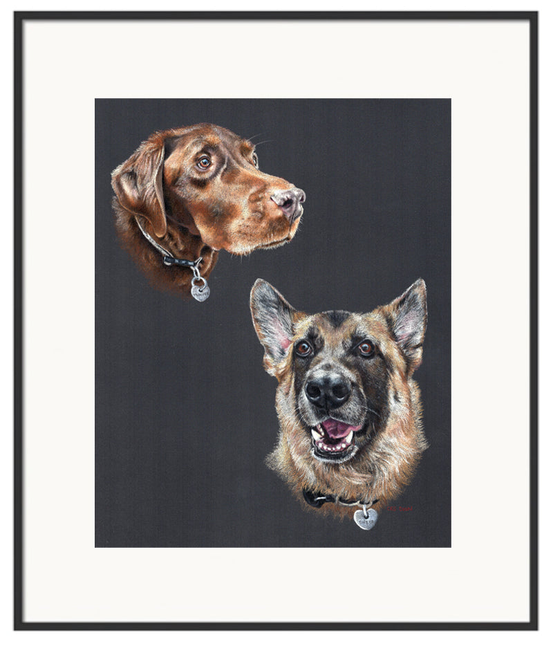 11" x 14" Colored Pencil Pet Portraits - Two or More Subjects